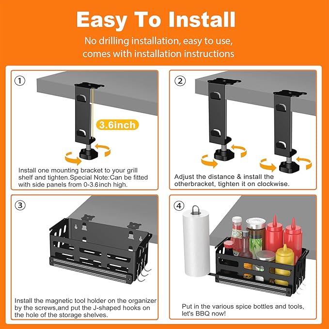 Griddle Caddy for Blackstone Griddles 28"/36"/Prep Cart, Blackstone Caddy with Squeeze Bottle, Blackstone Griddle Accessories Space Saver, BBQ Grill Storage Organizer with Magnetic Tool Holder
