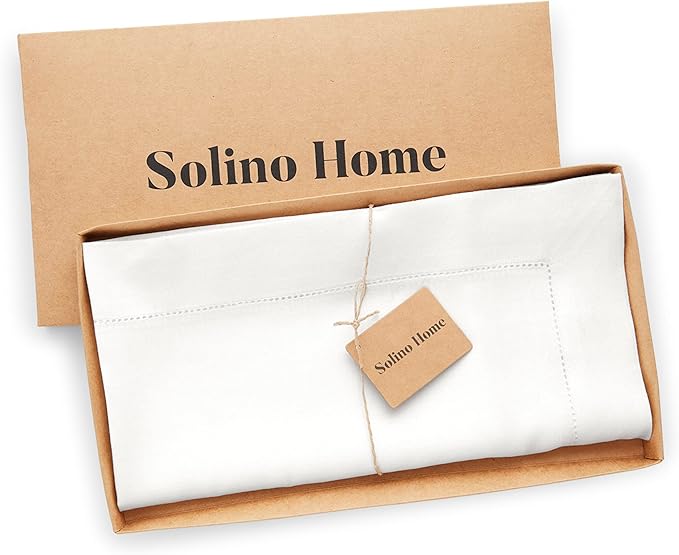 Solino Home White Linen Tablecloth 52 x 52 Inch - 100% Pure Linen Square Table Throw - Classic Hemstitch, Machine Washable Table Cloth for Winter, Holiday, Valentines, New Year