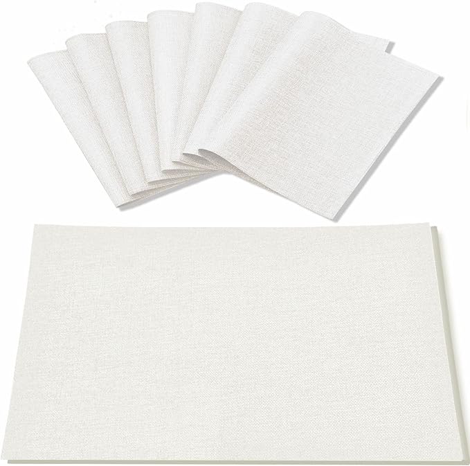 Cloth White Placemats Set of 8, Linen Type Fabric Placemats Machine Washable Heat Resistant Placemats Polyester Place Mats for Halloween, Thanksgiving and Christmas Dining Table (White)