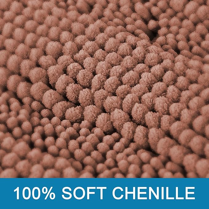 H.VERSAILTEX Bathroom Rugs Bath Rugs for Bathroom Non Slip Bath Mats Extra Thick Chenille Striped Rug 17" x 24" Absorbent Soft Shaggy Washable Dry Fast Bath Mats - Muted Clay