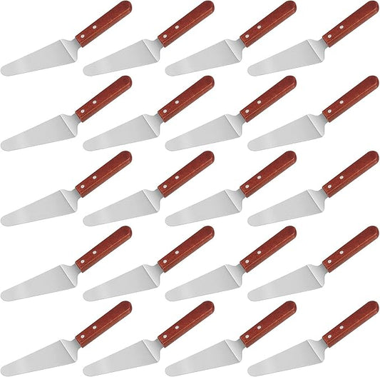 FUNSUEI 20 Pack 10 Inches Wood Handle Pizza Pie Server, Stainless Steel Pie Server Spatula, Transfer Triangular Spade Spatula for Lifting, Serving Cakes, Pies, Pizza, Steaks, Fish Fillets, Lasagna