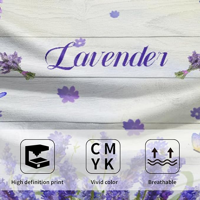 Imiss Lavender Flowers Towel 14.4 x 28.3 Inch - Purple Floral Butterfly Farmhouse Washcloth Set of 2, Rustic Wooden Decorative Kitchen Dishcloth Towel for Home,Gym,Spa,Hotel