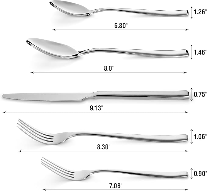 Modern Design Polished Flatware, Silverware Set for 8 persons, 40 Piece - Spoons, Forks, and Knives 18/10 Stainless Steel, Dishwasher Safe