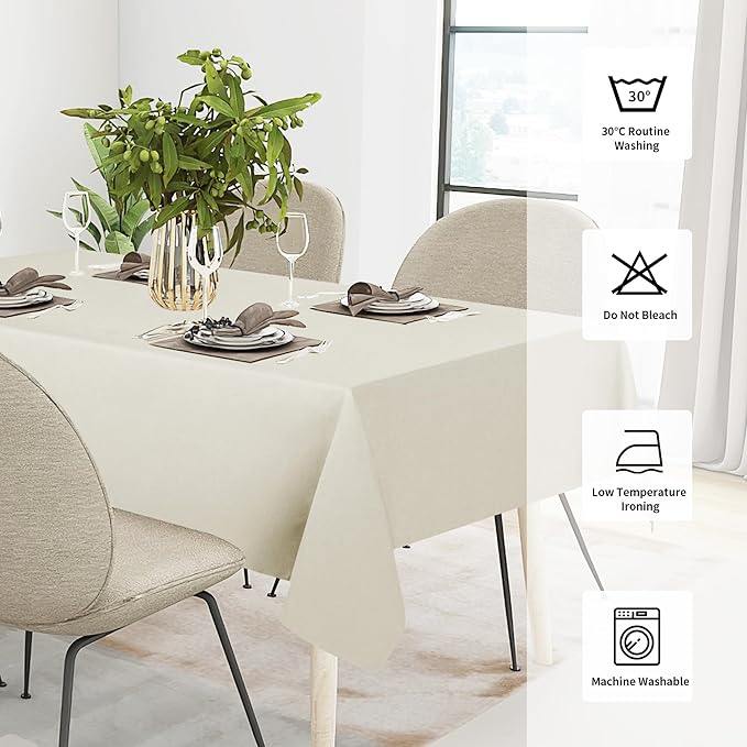 Easy-Going Faux Linen Waterproof Spill-Proof Tablecloth Stain Resistant Rectangle Table Cloth Wrinkle Free Decorative Fabric for Kitchen, Dining, Party, Weddings, Restaurants (52x70 in, Beige)