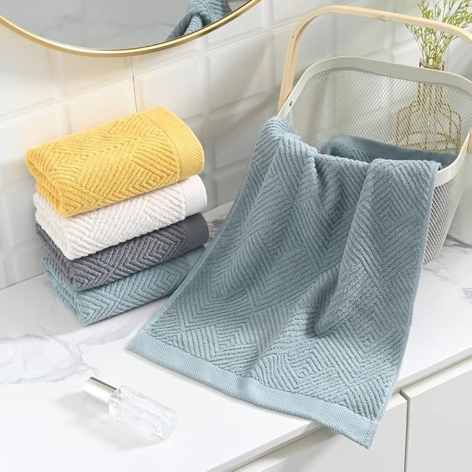 sense gnosis Chocolate Hand Towel Set of 2 Premium 100% Cotton Herringbone Striped Weave Ultra Soft Highly Absorbent Hand Towel for Bathroom 13 X 29 Inch