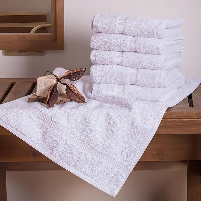 SALBAKOS 100% Turkish Cotton Hand Towel Set of 6 16x30 inch | Heirloom Quality | Hotel & Spa Collection | Ultra Soft, Super Absorbent, Long Lasting Hand Towels | Made in Turkey (White, 6 Hand Towels)