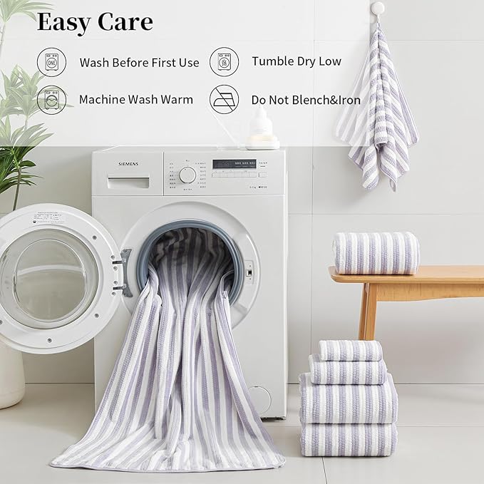 18-Piece Microfiber Bath Towels Set - 6 Bath Sheet, 6 Hand Towels, 6 Washcloths, Soft, Highly Absorbent Bathroom Towel, Quick Dry & Less Lint Shower towel for Bathroom, Hotel, Spa, Dorm-Light Purple