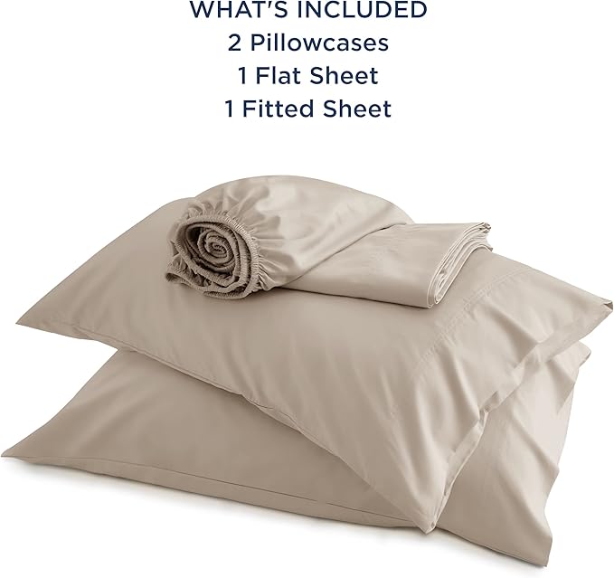 Bedsure Queen Sheet Set, Rayon Derived from Bamboo, Cooling Sheets, Breathable & Soft, Deep Pocket Up to 16 Inches, Hotel Luxury Silky Bedding for Hot Sleepers, Simply Taupe