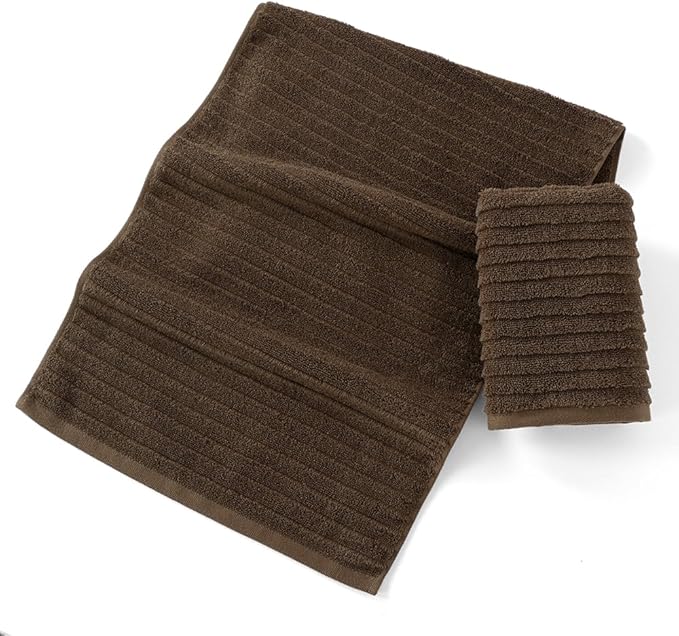 sense gnosis Super Soft Luxury Hand Towel Stereoscopic Ladder Striped Design 100% Cotton Absorbent Decorative Hand Towel for Bathroom 13 x 29 Inch (Brown, 2 Pack)