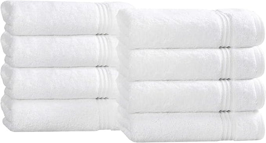 Superior Egyptian Cotton 8-Piece Hand Towel Set, Towel Basics For Quick Dry, Absorbent Small Towels, Facial, Spa, Kitchen, Bathroom Essentials, Apartment, Guest Bath, Soft, Washcloth, White