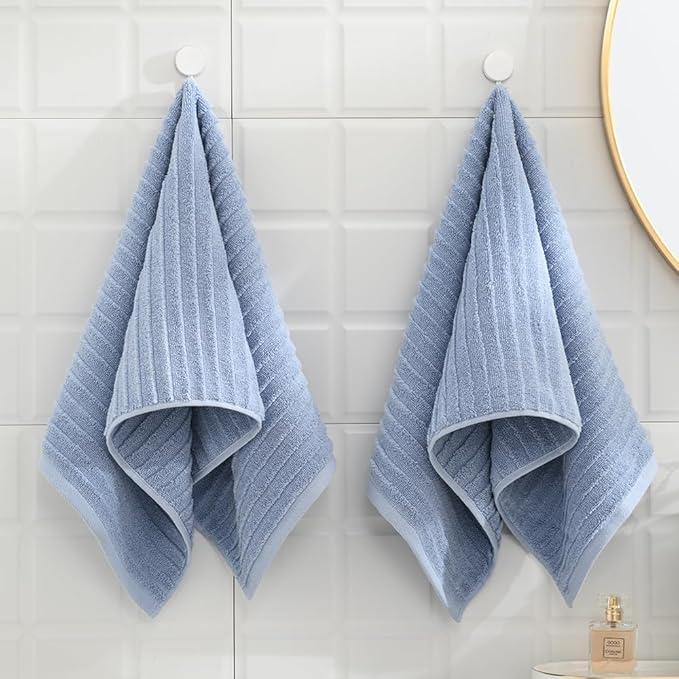 sense gnosis Blue Hand Towel Set of 2 Soft Stereoscopic Ladder Striped Design 100% Cotton Absorbent Luxury Decorative Towel for Bathroom 13 x 29 Inch