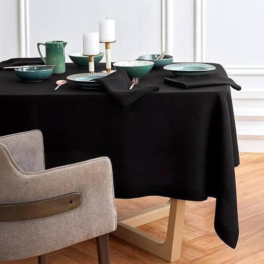 Solino Home Linen Black Tablecloth 70 x 132 Inch - 100% Pure Linen Rectangular Tablecloth - Machine Washable Table Cloth for New Year - Sonoma