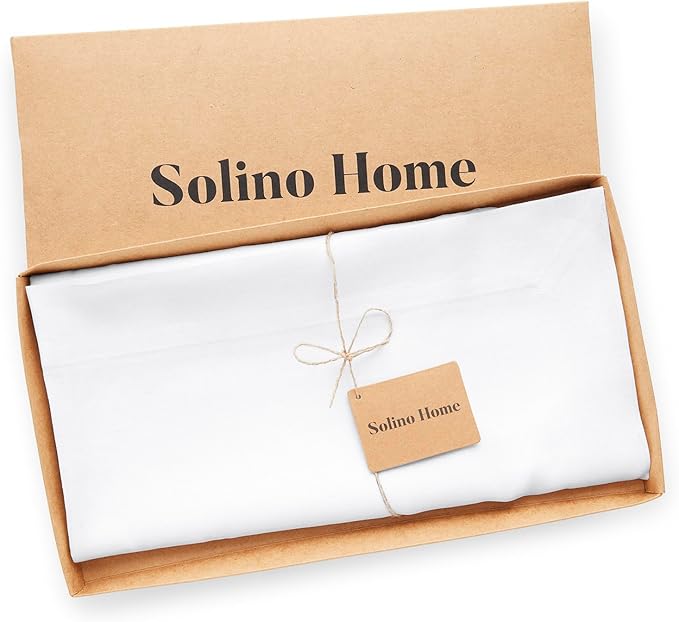 Solino Home Linen White Square Tablecloth 52 x 52 Inch - 100% Pure Linen Table Throw - Fete, Machine Washable Table Cloth for Winter, Valentines, Holiday, New Year