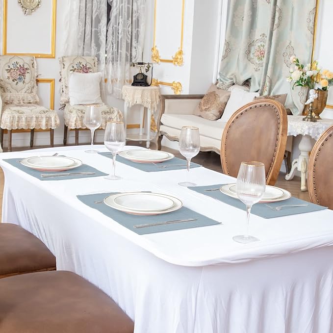 Cloth Placemats Set of 8, Linen Type Fabric Placemats Machine Washable Heat Resistant Placemats Polyester Place Mats for Halloween, Thanksgiving and Christmas Dining Table (Light Gray)