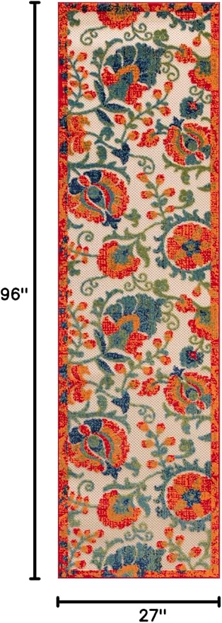 Nourison Home Aloha Red Multicolor 2'3" x 8' Area Rug - Easy Clean, Non Shedding, Bed Room, Living Room, Dining Room, Kitchen (8' Runner)