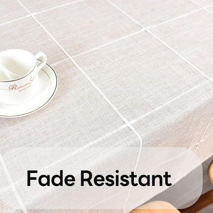 Heavy Duty Cotton Table Cloth for Rectangle Table Rectangular Farmhouse Vintage Tablecloth Washable Rustic Table Cover (Linen, 52''x98'')