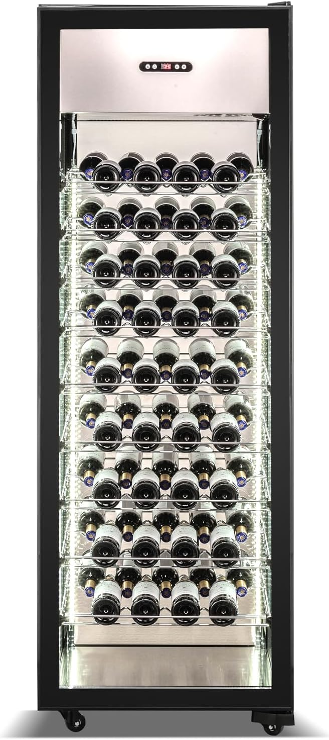 Hamilton Beach, 81 Bottle Wine Cooler Showcase Refrigerator - Intelligent Digital Control, Low Noise Operation, Freestanding Wine Fridge Cellar for Kitchen and Home, Stainless Shelves