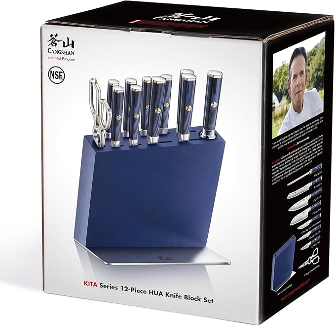 Cangshan KITA Series 12-Piece Knife Block Set, HUA Ash Wood Block, 501790 (Blue, 12pc)