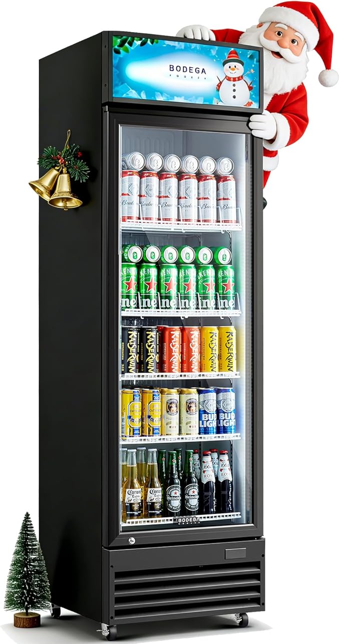 BODEGACOOLER Commercial Beverage Refrigerator, 12.5 Cu. Ft Black Commercial Merchandiser Refrigerator, LED Light/Adjustable Shelves,Upright Large Display Refrigerator For kitchen/Office/Home/Garage.