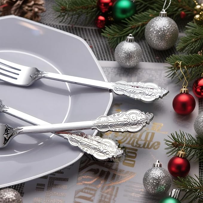 Ciaell 200 Pieces Silver Plastic Forks - Silver Disposable Forks - 7.4inch Heavy Duty Plastic Forks - Heavyweight Dessert Forks Perfect for Parties Weddings Birthdays