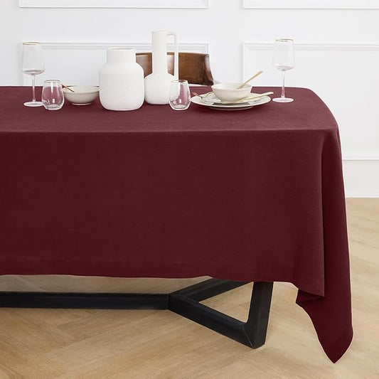 Solino Home Burgundy Linen Tablecloth 70 x 70 Inch - 100% Pure Linen Square Table Cloth - Sonoma, Machine Washable Tablecloth for Christmas, New Year