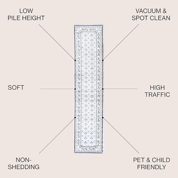 JONATHAN Y Acanthus French Border Light Gray/Cream Runner Rug, 2x8, Vintage, Bohemian, Easy-Cleaning for Living Room, Bedroom, Kitchen, Pet Friendly, Non-Shedding (MDP504F-28)