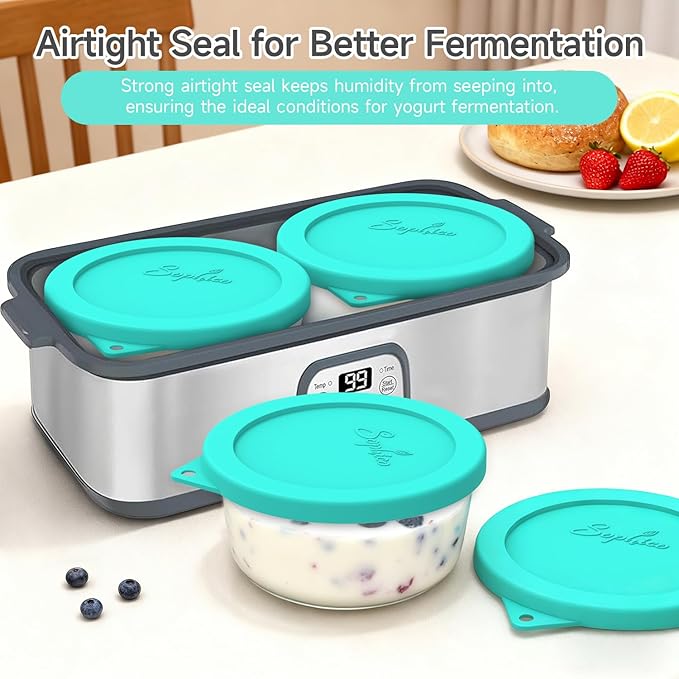 SOPHICO Silicone Replacement Lids Fit Ultimate 1-Quart Glass Containers, Airtight Seal Bowl Covers for Yogurt Fermentation, BPA-Free & Dishwasher Safe - Glass Not Included (Mint, 2 Pack)