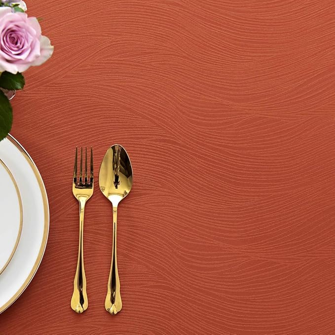 maxmill Jacquard Tablecloth Swirl Design Spillproof Wrinkle Free Soft Dining Table Cloth Halloween Decorative Fabric Table Cover for Fall Harvest Thanksgiving Dinner, Rectangle 60 x 84 Inch Rust