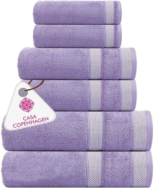 CASA COPENHAGEN Solitaire 6 Pieces Towel Set- Purple Rose, 600 GSM 2 Bath Towel 2 Hand Towel 2 Washcloth, Designed in Denmark Made of Soft Egyptian Cotton for Bathroom, Kitchen & Shower