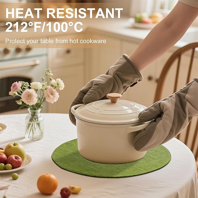 homing 15 Inch Round Cloth Placemats Set of 4, Cotton Linen Blend Washable Table Mats, Farmhouse Dining Place Mats for Indoors & Outdoors, Easy to Clean, Grass Green