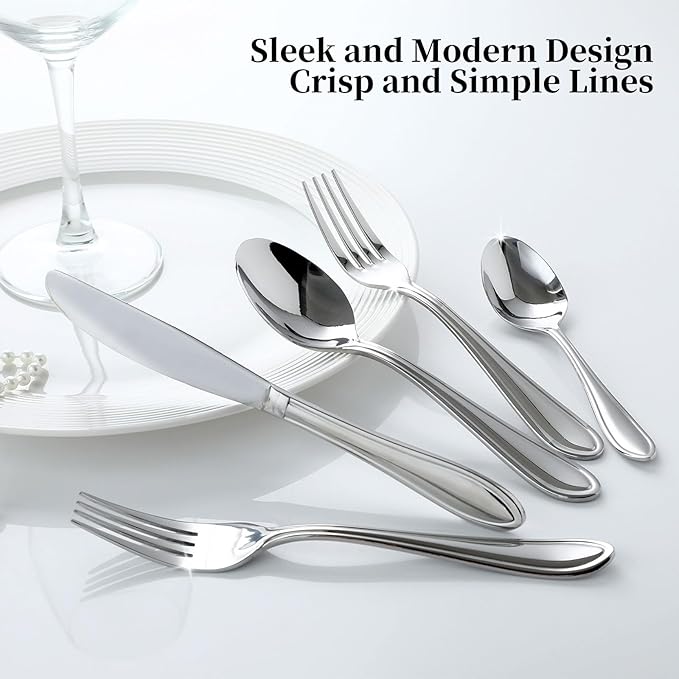 Silverware Set, 40-Piece Stainless Steel Flatware, 18/0 Stainless Steel Utensils, Dishwasher Safe, Modern Tableware for Home & Kitchen Dining
