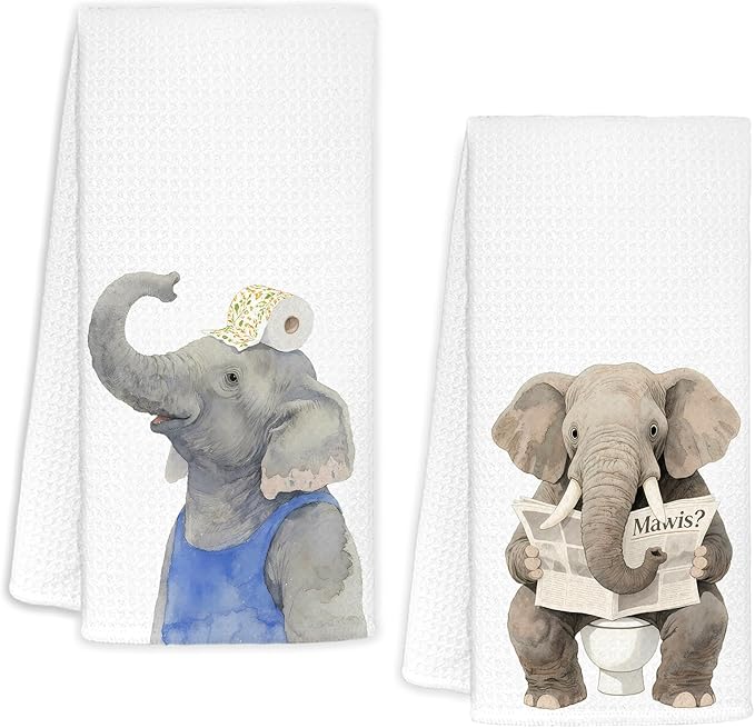 Elephant Bathroom Decor Hand Towels Set of 2, Kids Bathroom Decor, Animal Lover Gifts Decorative Funny Hand Towels for Kids Bath Room Washroom Toilet, 16x24 Inch