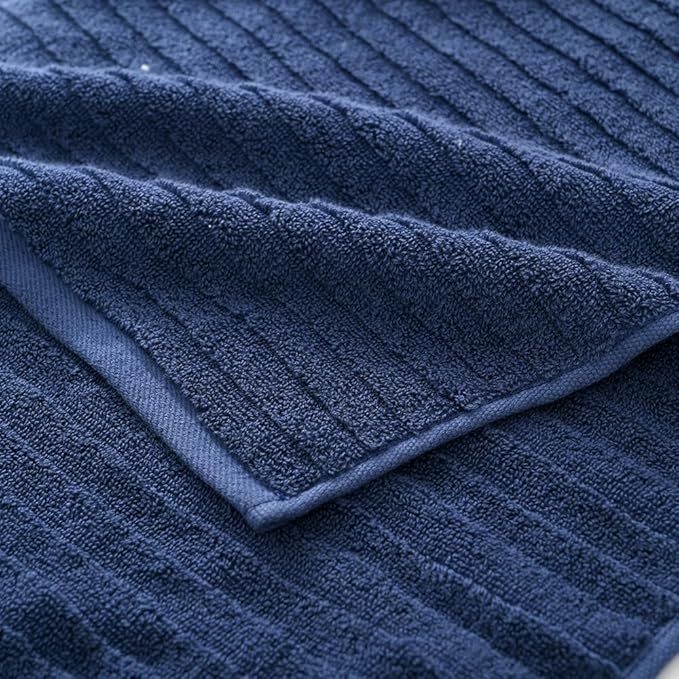 sense gnosis Navy Hand Towel Set of 2 Soft Stereoscopic Ladder Striped Design 100% Cotton Absorbent Luxury Decorative Towel for Bathroom 13 x 29 Inch