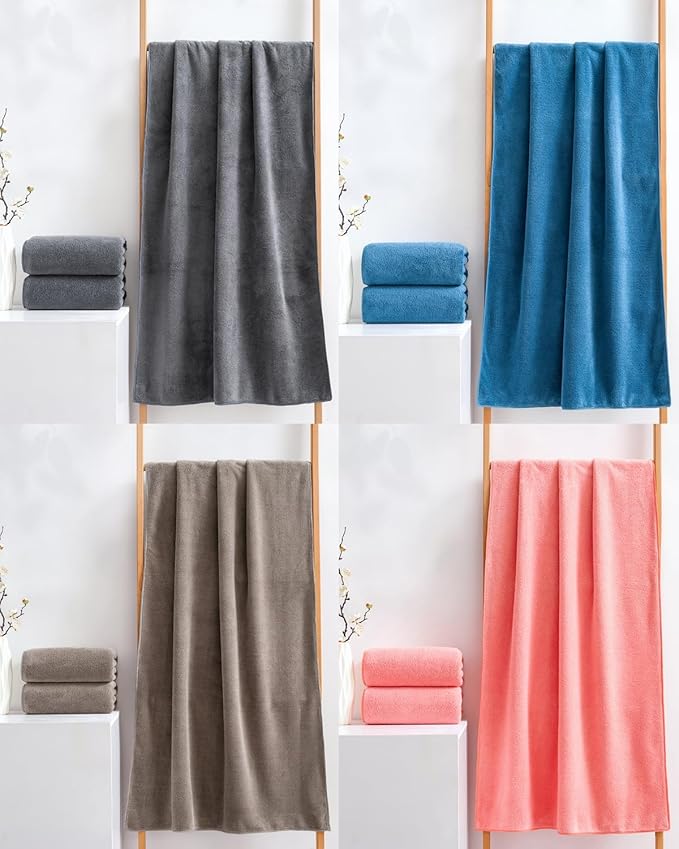 4 Pack Microfiber Bath Towel Set,Ultra Absorbent Quick Dry 29" L x 13" W, Lightweight & Durable for Gym/Spa/Travel/Home, Supple Skin-Friendly Fabric in Multicolor(Ideal Gift)