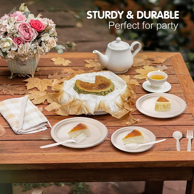 Gezond Compostable Forks 300 Count 7 Inch No Plastic Disposable Forks Heavy-duty Cutlery Set Eco-Friendly Utensils for Party Wedding Camping Office Picnic