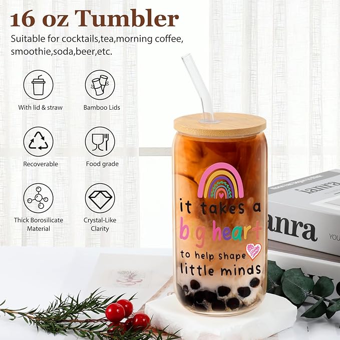 Gifts for Teachers,Teacher Appreciation Gifts Thank You Teacher Gifts Christmas & Birthday Teacher Gift Ideas Valentines Gifts for Teacher, Back To School Gifts 16 Oz Coffee Glass