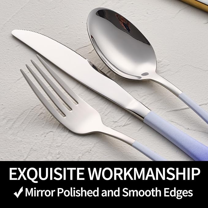 20-Pieces Color Silverware Sets for 4,Blue and white Handle Stainless Steel Cutlery Set, Include Forks Spoons and Knives Set, Dishwasher Safe Utensil Sets for Home Restaurant