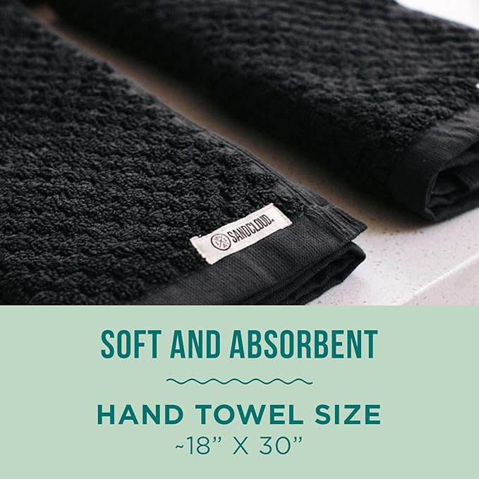 Sand Cloud Turkish Bath Towels for Bathroom, Set of 2 (Atom Black, Large) - Luxury Soft Linen Turkish Organic Cotton is Luxurious & Absorbent - Premium Shower & Bathroom Towels Dry Faster