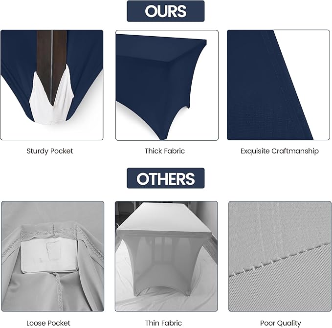 Utopia Kitchen 6ft Spandex Table Cloth Rectangle [1 Pack, Navy Blue] 200GSM Premium Stretch, Lycra, Washable and Wrinkle Resistant Table Cover Fitted for Event, Wedding, Banquet [72Lx30Wx30H Inch]