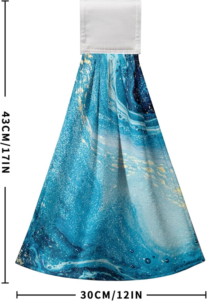 Blue Marble Hanging Hand Towels Set of 2 Summer Ocean Kitchen Towel with Loop Blue Sea Decorative Bathroom Tie Towels Soft Lightweight Dish Towel for Kitchen Home Washroom Decor 17 * 12 Inch