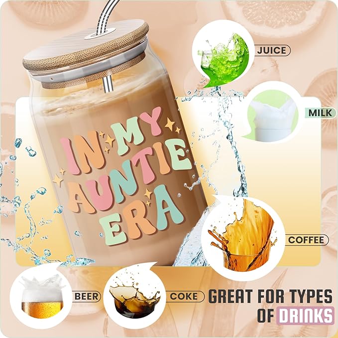 Christmas Day Gifts for Auntie from Niece - Mother’s Day Birthday Gifts for New Auntie, To Be Auntie, Aunt Announcement, Promoted To Aunt - 16 Oz Can Coffee Glass