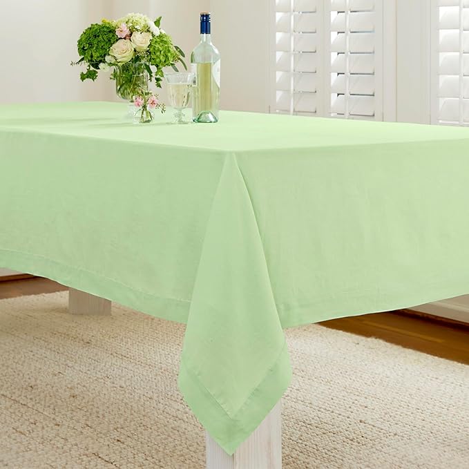 Solino Home Linen Tablecloth for Rectangle Tables 60 x 120 Inch - 100% Pure Linen Pastel Green Table Cloth - Fete, Machine Washable Cloth Tablecloth