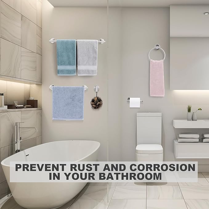 Gisafai 30 Pcs Bathroom Hardware Set, 23.6 Inch Brushed Towel Bar Ring Toilet Paper Holder Robe Towel Hook, SUS304 Stainless Steel Bathroom Accessory Set Wall Mounted (Silver)