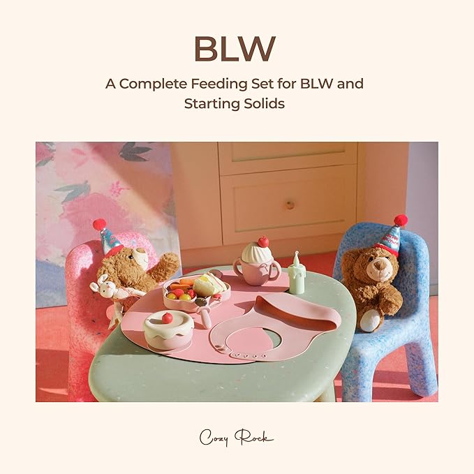 Silicone Baby Feeding Set, Gelato Collection Baby Led Weaning Supplies, First Self-Feeding Set with Suction Bowl & Plate, Sippy Cup & Bib, Fork & Spoon,