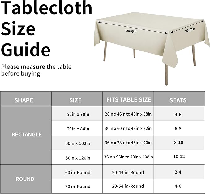 Easy-Going Faux Linen Waterproof Spill-Proof Tablecloth Stain Resistant Rectangle Table Cloth Wrinkle Free Decorative Fabric for Kitchen, Dining, Party, Weddings, Restaurants (60x102 in, Beige)
