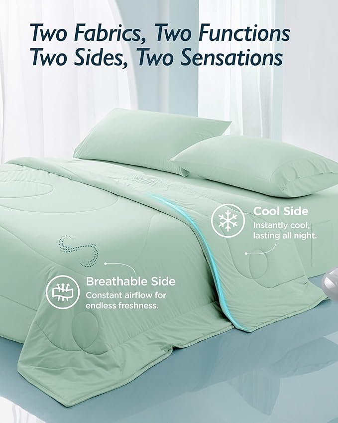 Breescape Cooling Comforter King Size - BlendTek™ Q-Max>0.46 Tech, Breathable Blanket for Hot Sleepers & Night Sweats Relief, Premium Lightweight Summer Bedding, 106x96 Inches, Mint Green