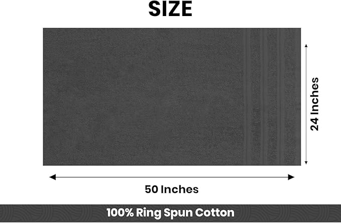 Large Bath Towels Set of 6 – 24" x 50" – 100% Cotton Terry – Durable, Soft & Quick Dry – Grey Multipurpose Towels for Bathroom, Gym, Spa, Pool & Daily Use