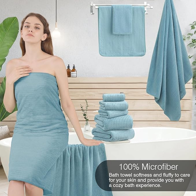 18 Piece Family Bath Towel Set Include 6 Bath Towels,6 Hand Towels and 6 Washcloths Soft Bathroom Towel with Hanging Loops,Highly Absorbent Quick Dry Towels Set for Bathroom,Hotel and Spa-Turquoise