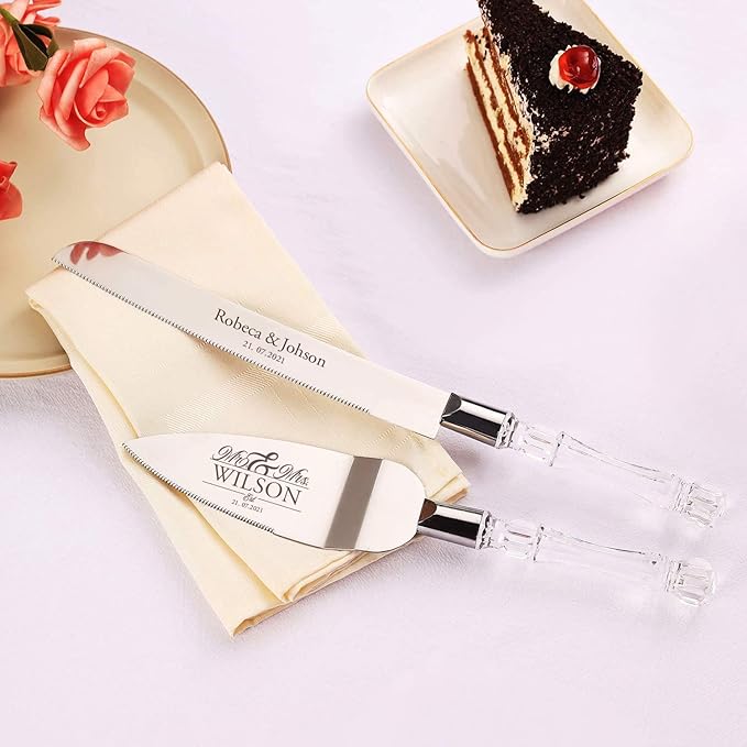 AW BRIDAL Personalized Wedding Cake Knife and Server Set, Silver Cake Cutter Set for Wedding Birthday, Pie Server Gift for Bride and Groom//DK2201CPP04//