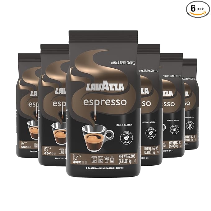 Lavazza Espresso Whole Bean Coffee, Medium Roast, 100% Arabica, 2.2 lb Bag (Pack of 6)